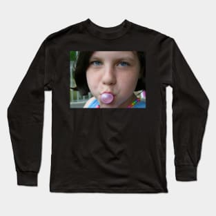 Bubblegum Blowing Bubbles Funny Gum Chewing Social Distancing Face Mask Long Sleeve T-Shirt